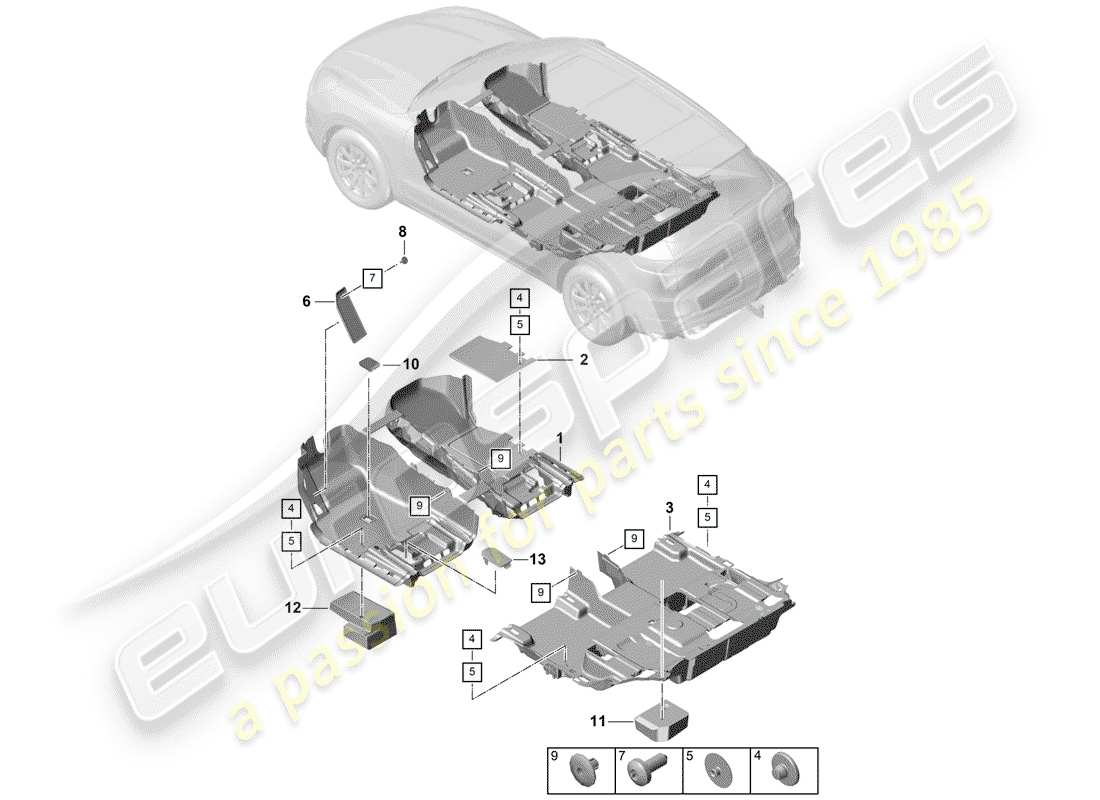 porsche cayenne e3 (2018) floor cover part diagram