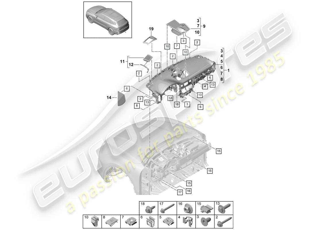 porsche cayenne e3 (2018) dash panel trim part diagram