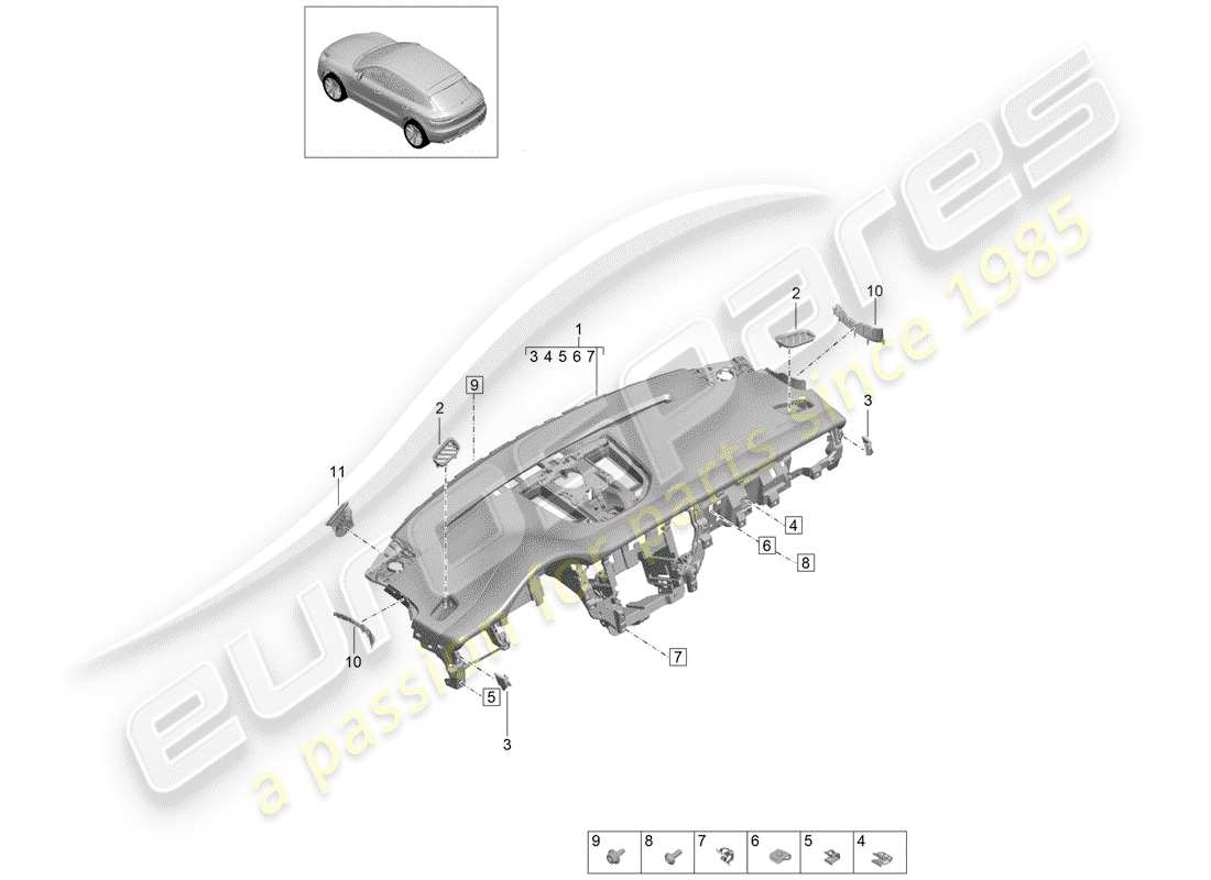 porsche macan (2019) dash panel trim part diagram