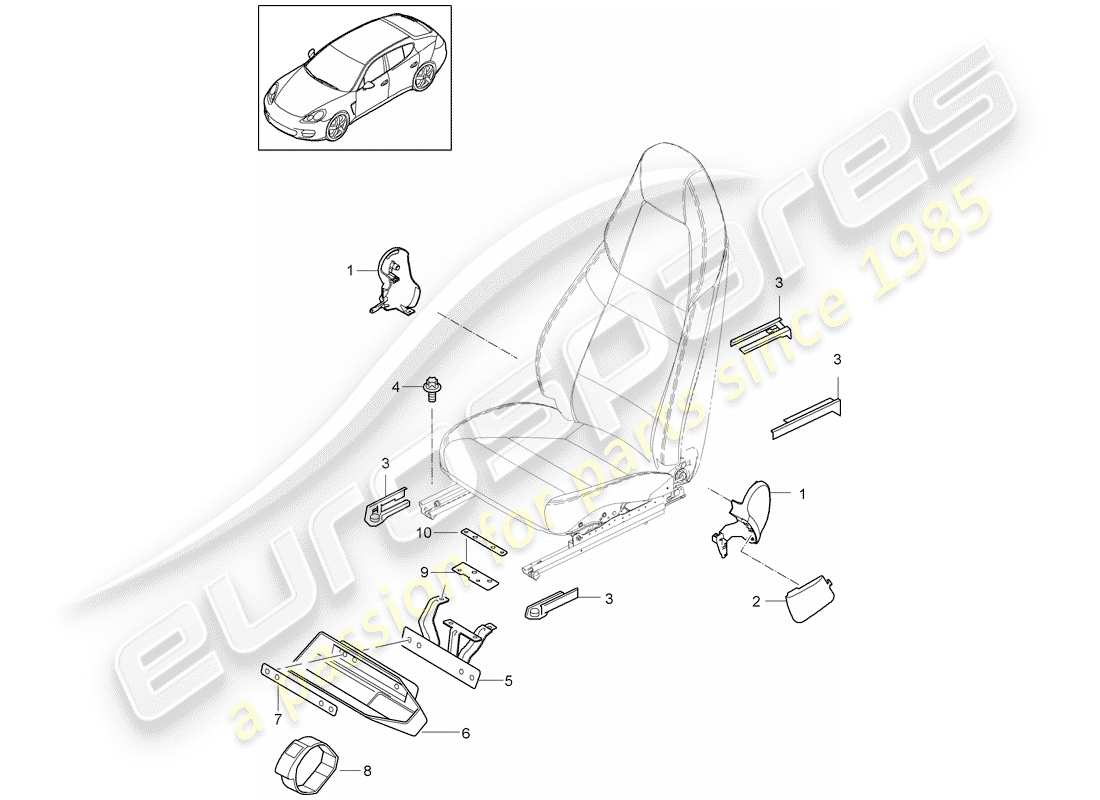 porsche panamera 970 (2012) front seat part diagram