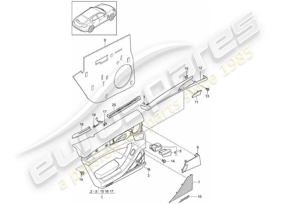 porsche panamera 970 (2012) door panel part diagram