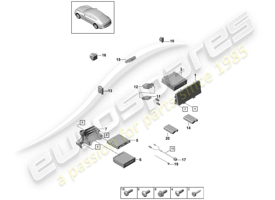 porsche panamera 971 (2018) display part diagram