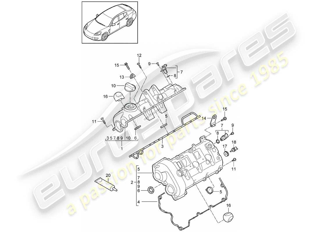 porsche panamera 970 (2012) valve cover part diagram