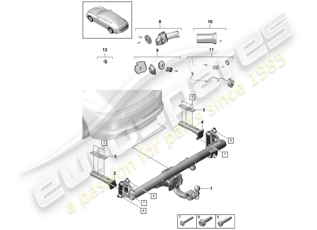 porsche panamera 971 (2018) tow hitch part diagram