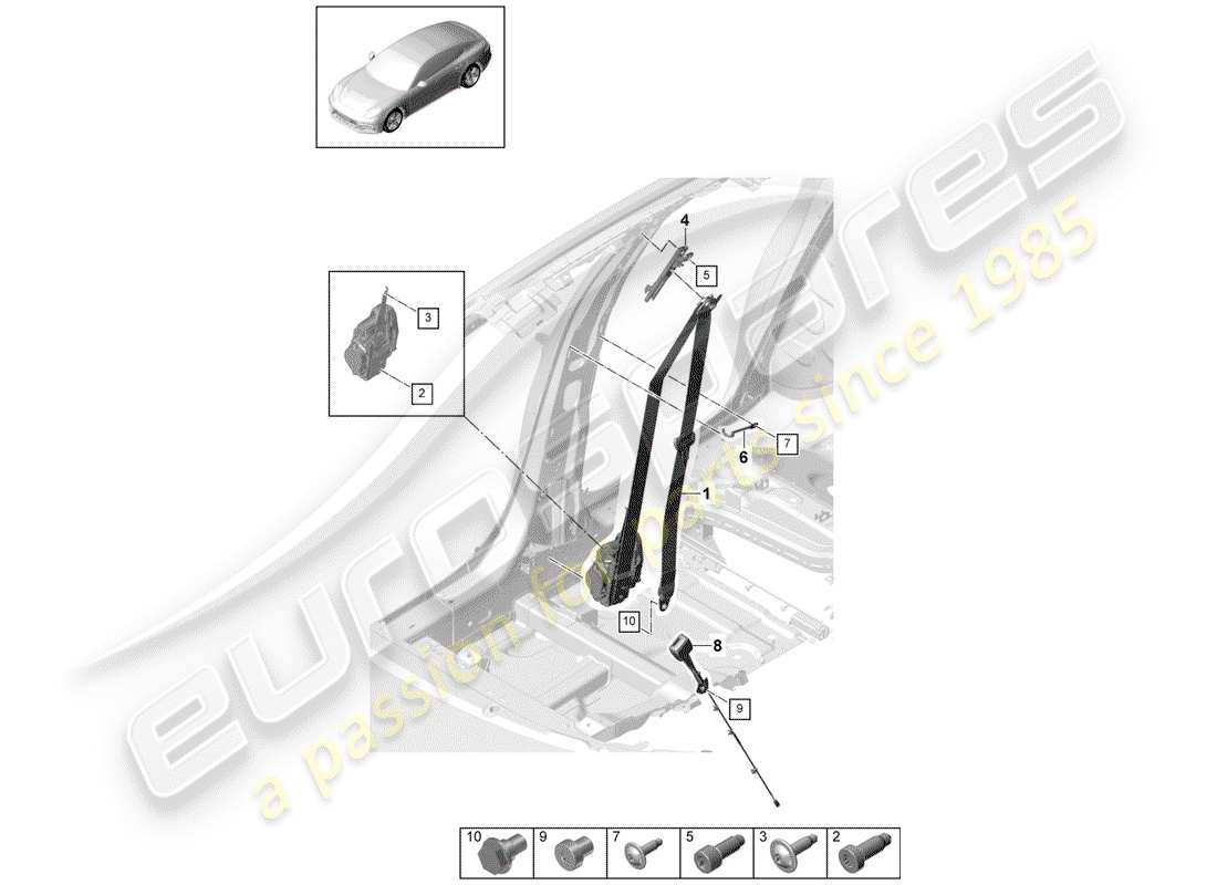 porsche panamera 971 (2018) three-point seat belt part diagram