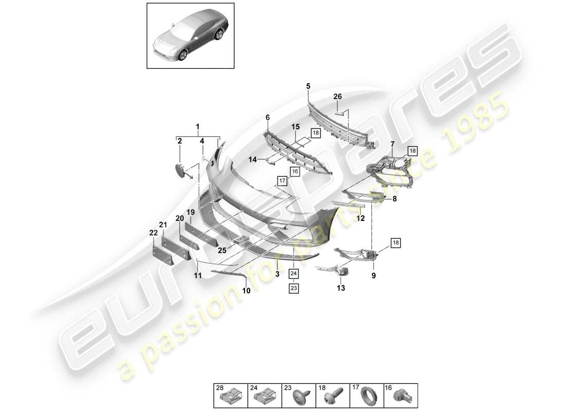 porsche panamera 971 (2018) bumper part diagram