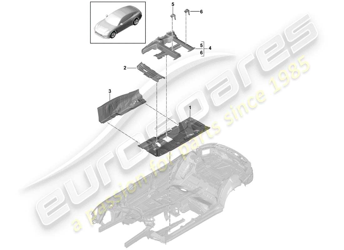 porsche panamera 971 (2018) floor plates part diagram