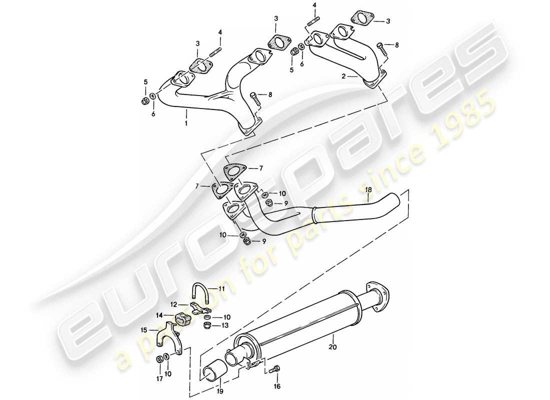 porsche 924s (1987) exhaust system - exhaust silencer, front part diagram