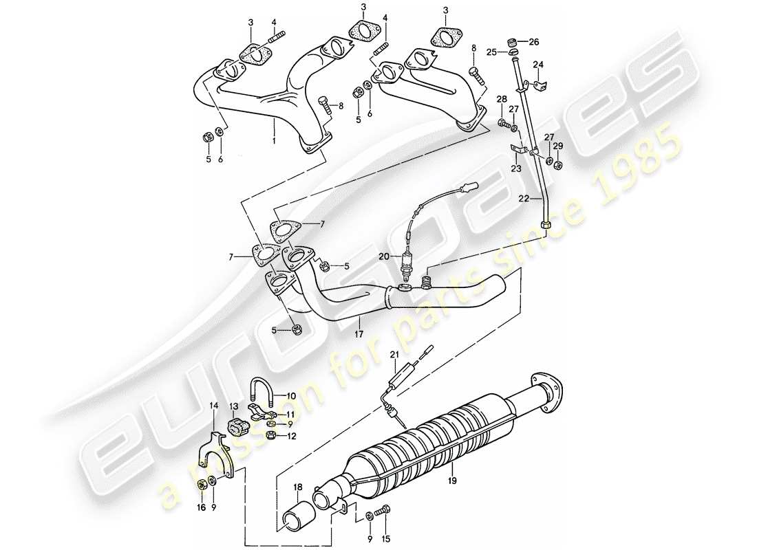 porsche 924s (1987) exhaust system - catalyst part diagram