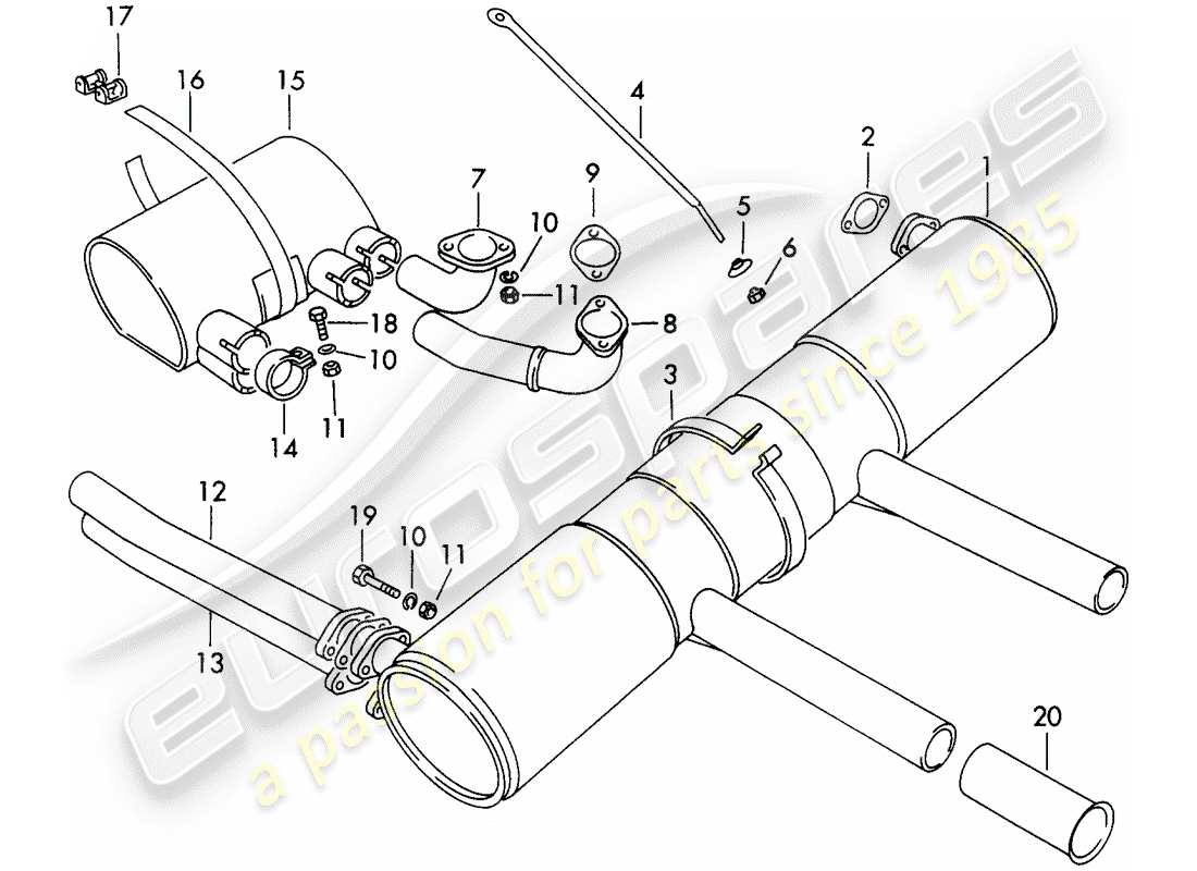 porsche 356b/356c (1964) exhaust system part diagram