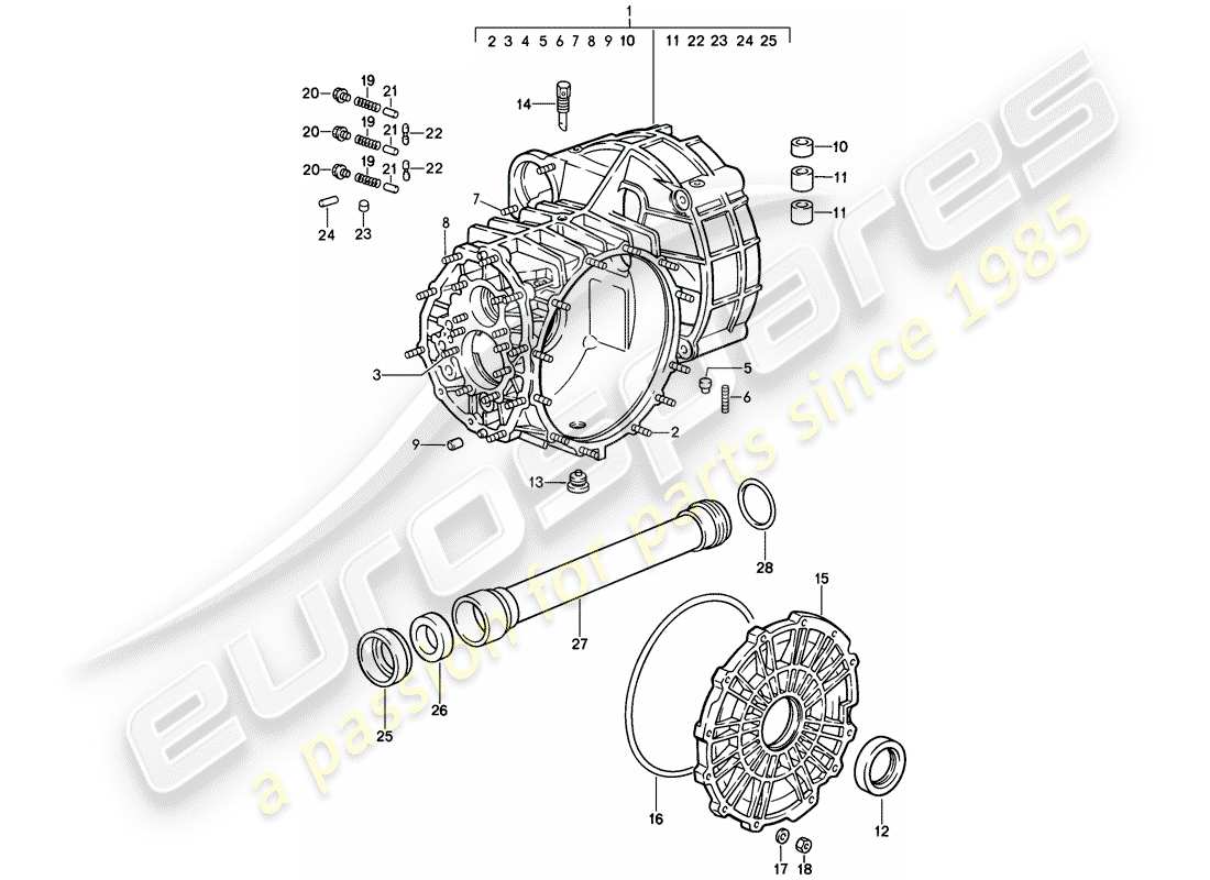 porsche 911 (1987) replacement transmission - transmission case part diagram