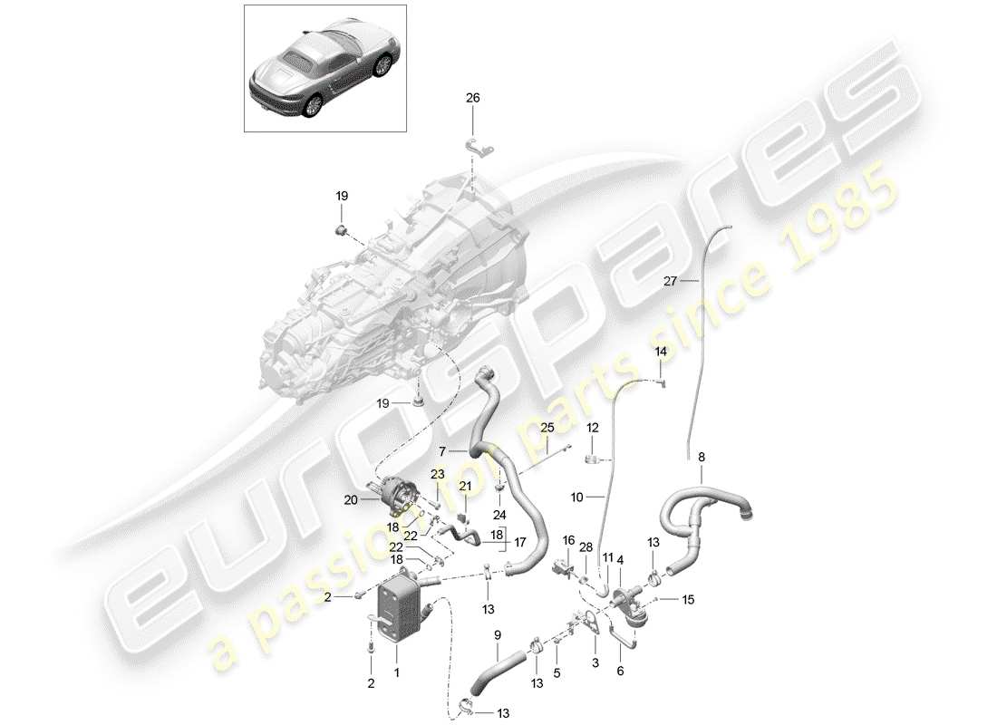 porsche 718 boxster (2017) manual gearbox part diagram