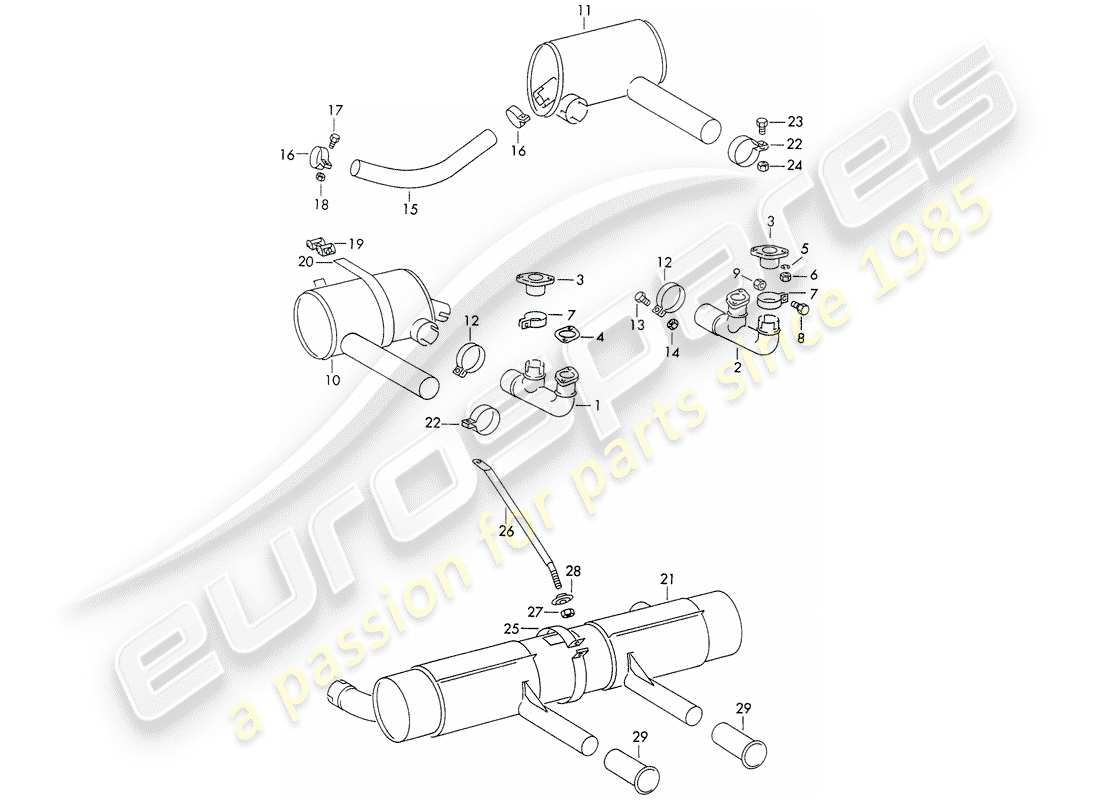 porsche 356b/356c (1964) exhaust system part diagram