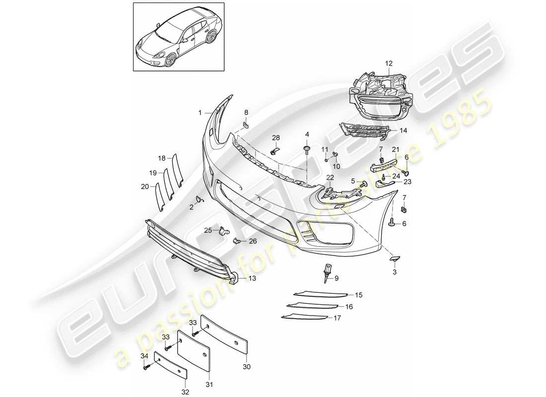 porsche panamera 970 (2013) bumper part diagram