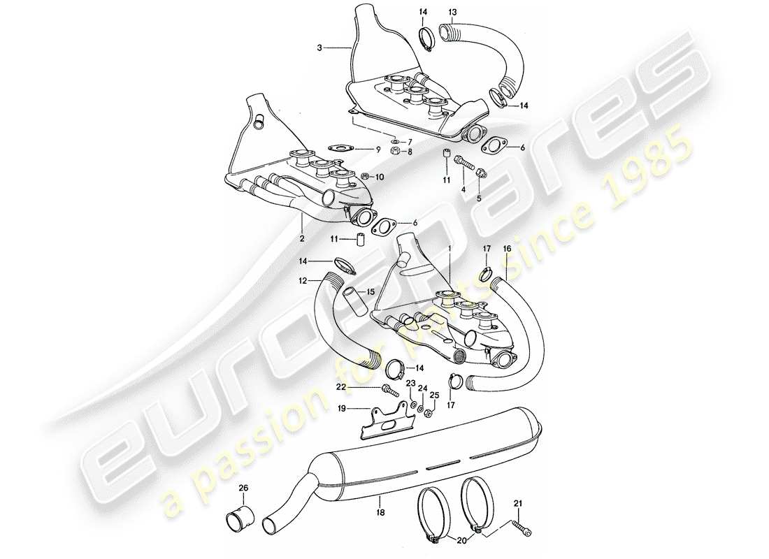 porsche 911 (1976) exhaust system - d - mj 1974>> - d - mj 1974>> - mj 1974 part diagram