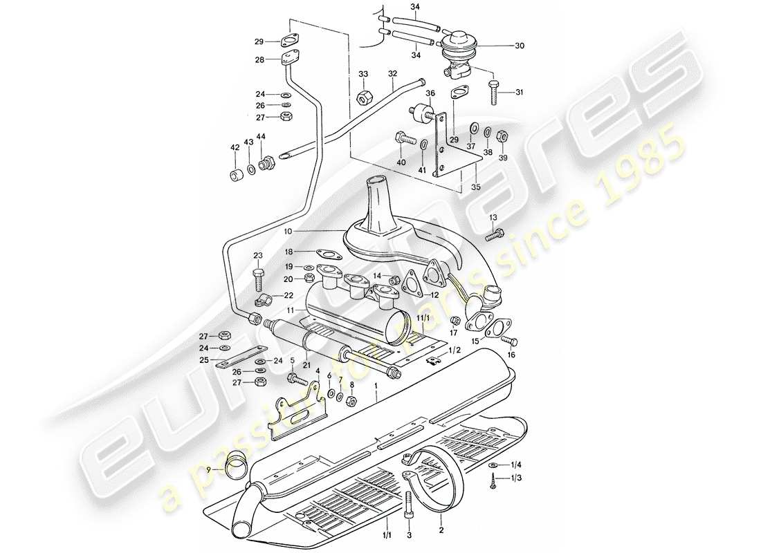 porsche 911 (1976) exhaust system - d - mj 1975>> - d - mj 1977>> part diagram