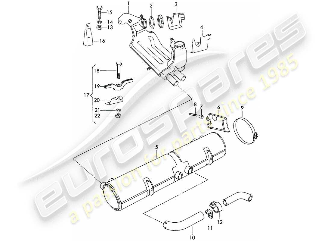 porsche 356b/356c (1962) exhaust system - heater - new design part diagram