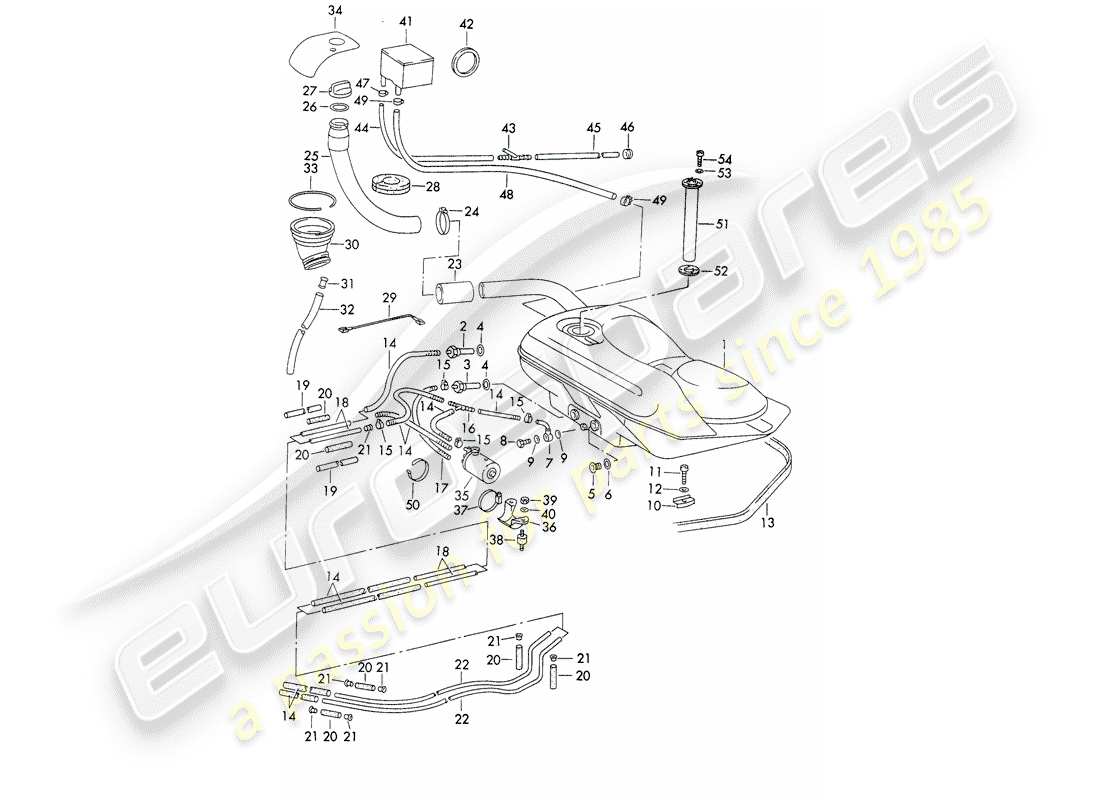 porsche 911 (1970) fuel system - lines - with: - fuel pump - d >> - mj 1971 part diagram