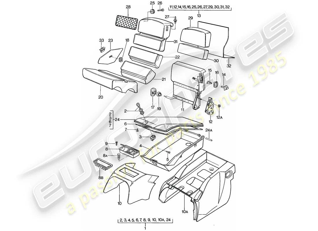 porsche 928 (1982) emergency seat - with: - stowage box part diagram