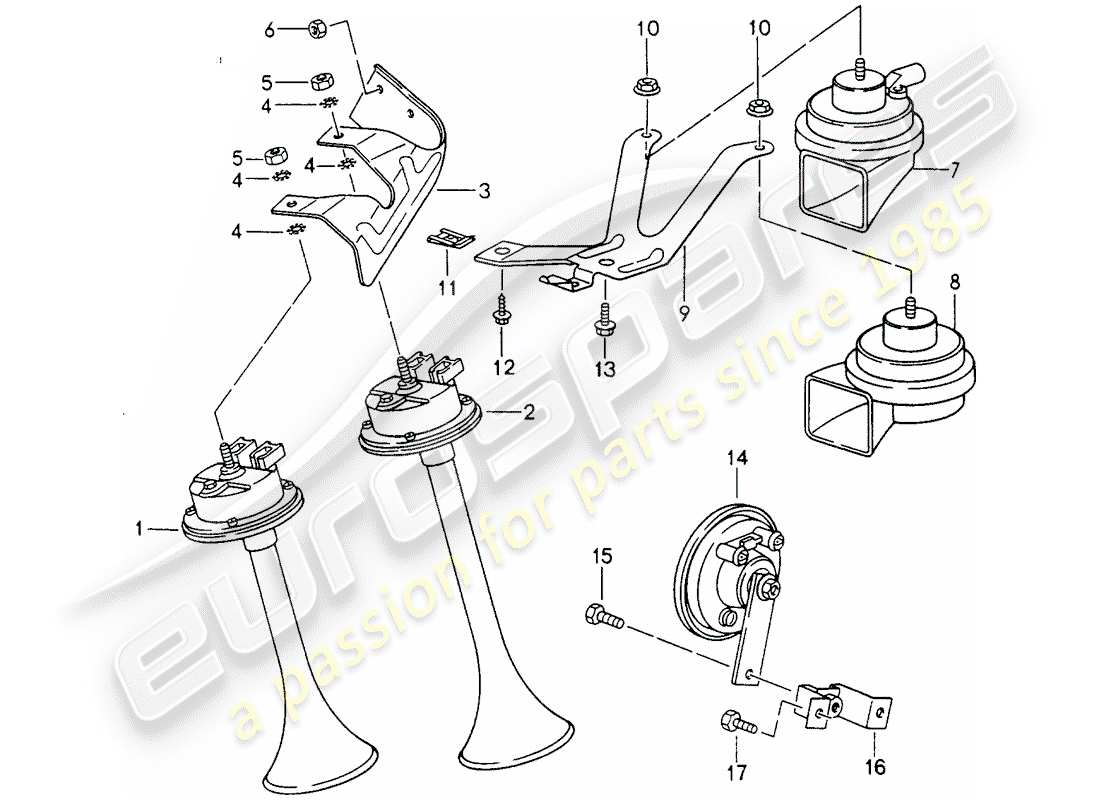 porsche 993 (1998) fanfare horn - horn part diagram