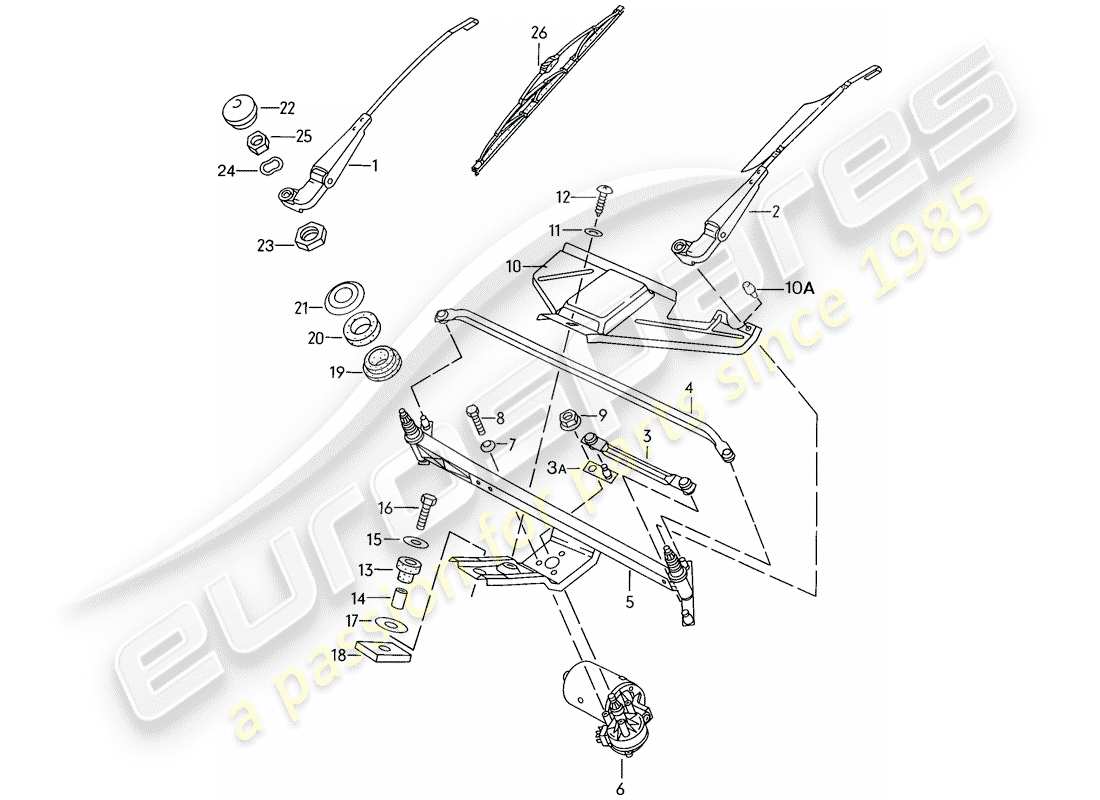 porsche 924s (1987) windscreen wiper system part diagram