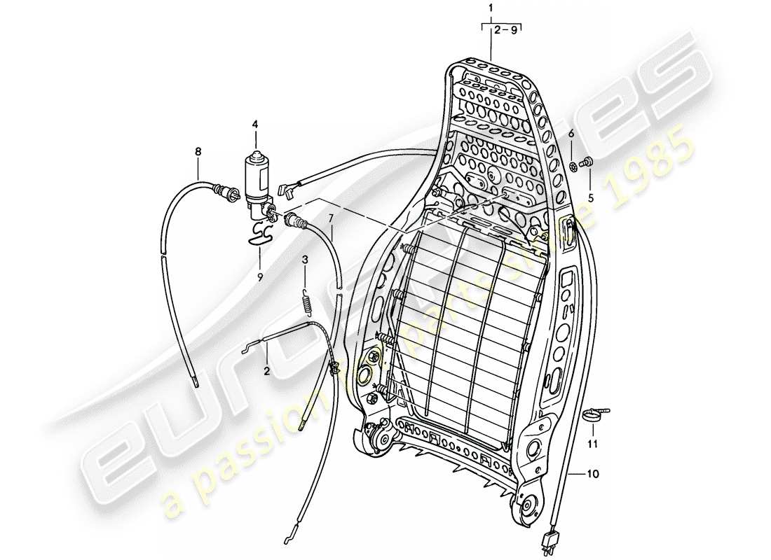 porsche 928 (1986) front seat - backrest frame - single parts - d - mj 1985>> part diagram