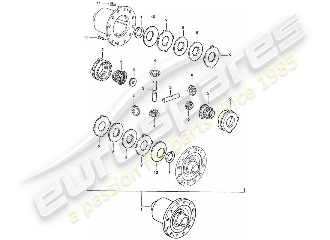 porsche 928 (1986) automatic transmission - limited slip differential part diagram