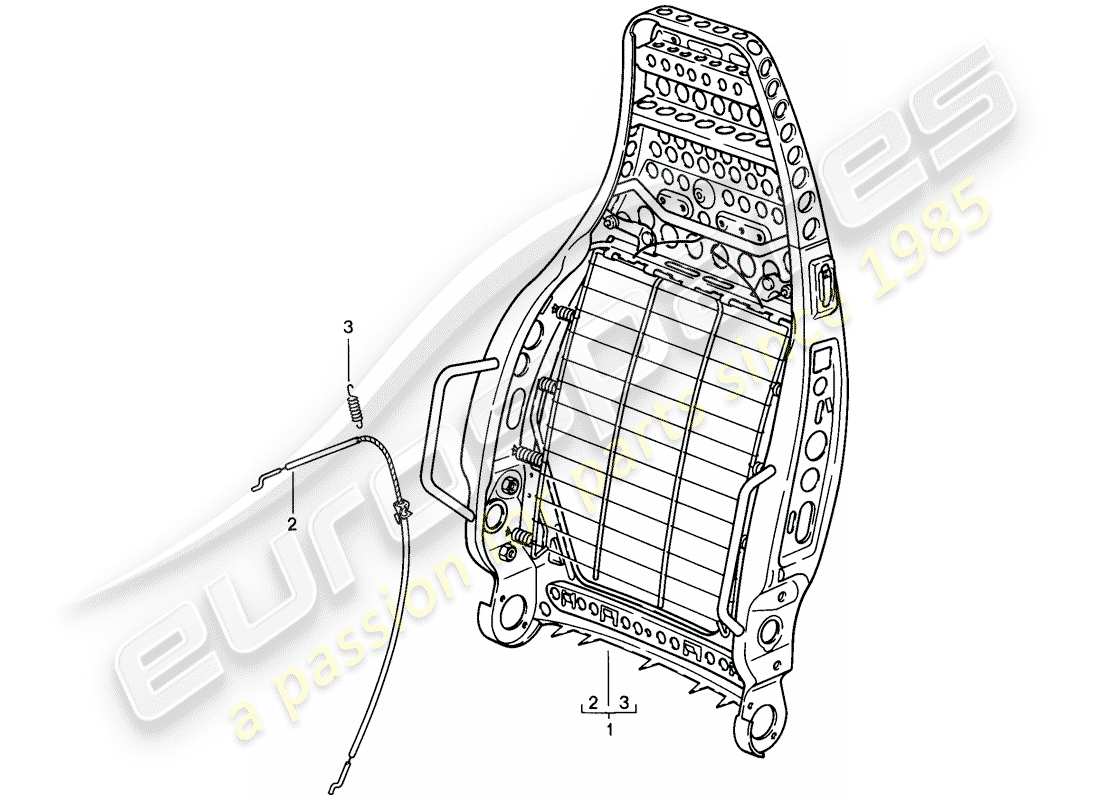 porsche 911 (1986) sports seat - backrest frame part diagram