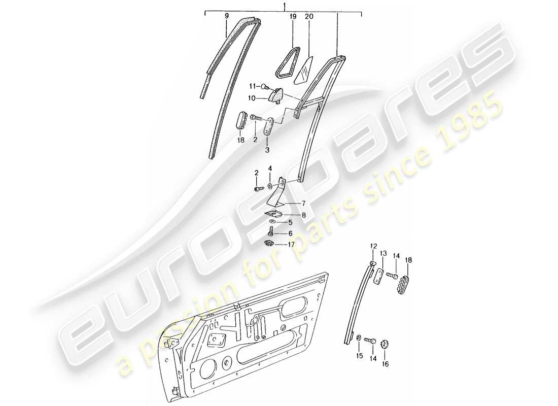 porsche 993 (1994) window frame part diagram