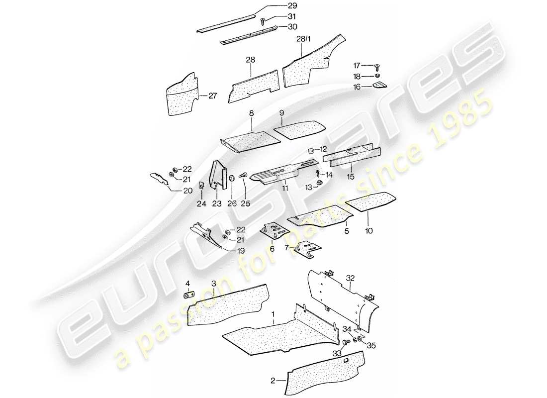 porsche 911 (1977) lining part diagram