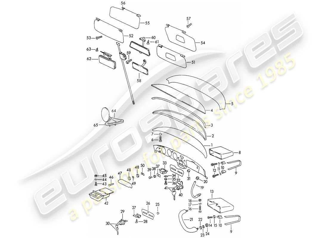 porsche 356b/356c (1961) dashboard - accessories part diagram