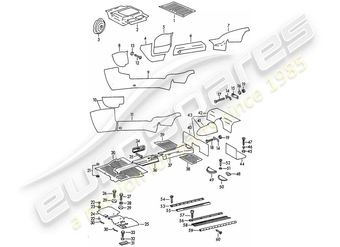 porsche 356b/356c (1963) trims - footwell part diagram