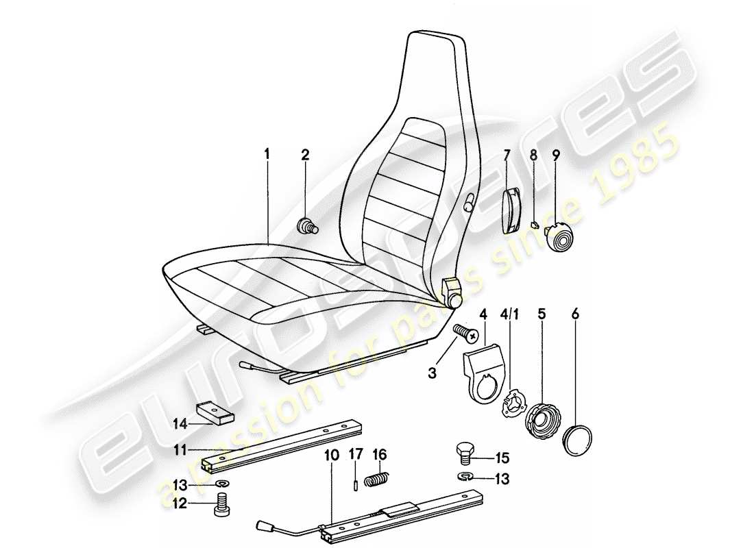 porsche 911 (1977) front seat - complete part diagram