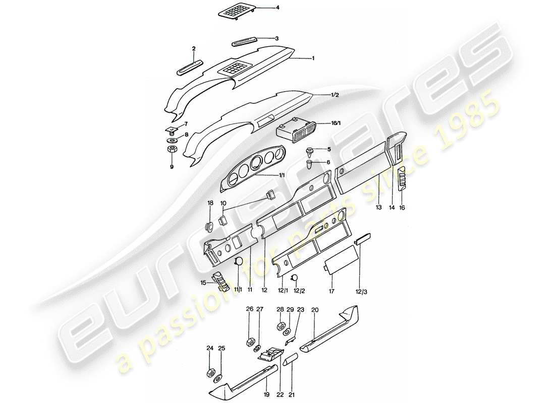 porsche 911 (1976) dashboard part diagram