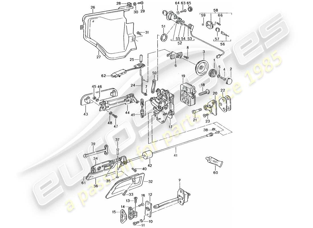 porsche 928 (1988) installation parts - for - door part diagram