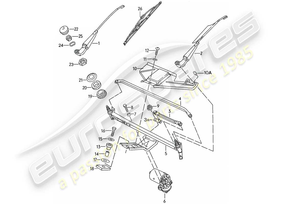 porsche 944 (1983) windscreen wiper system part diagram