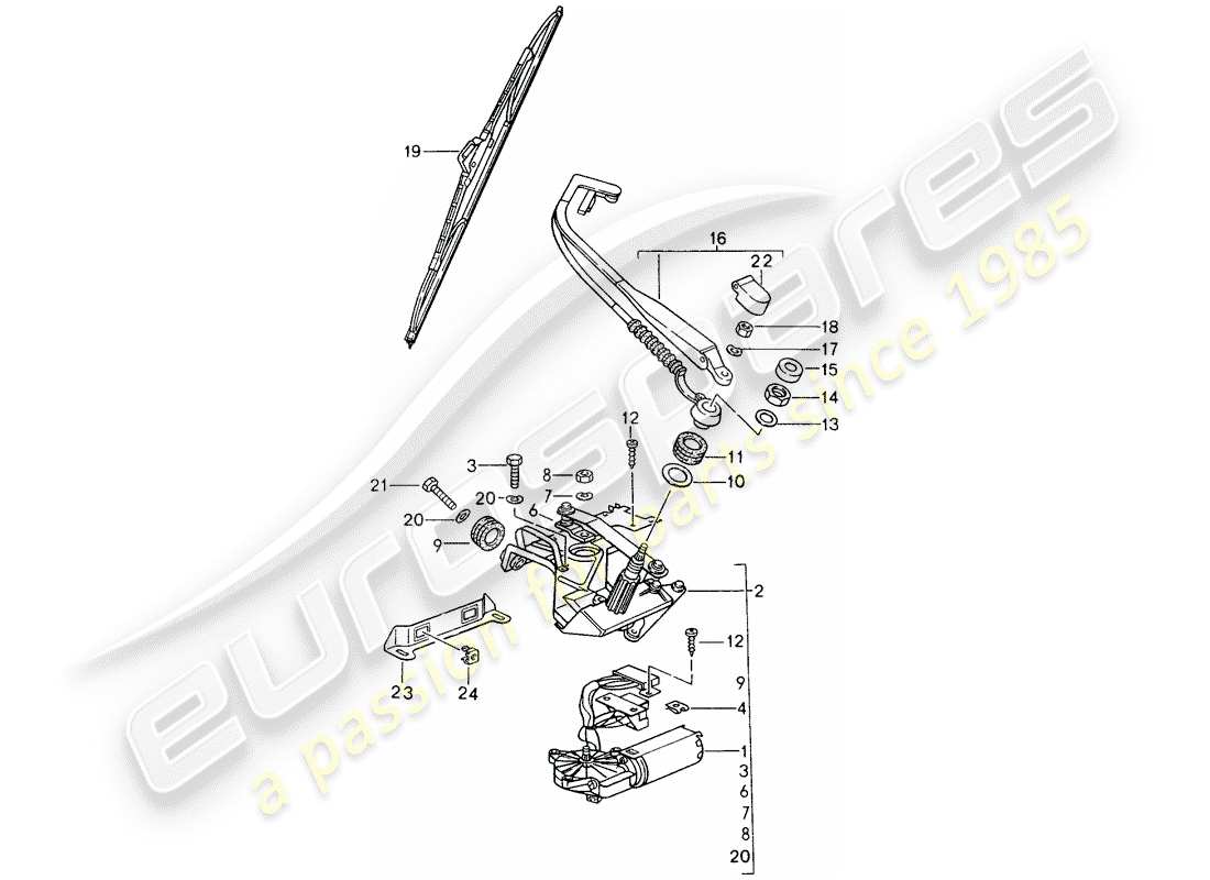 porsche 993 (1998) rear window wiper part diagram