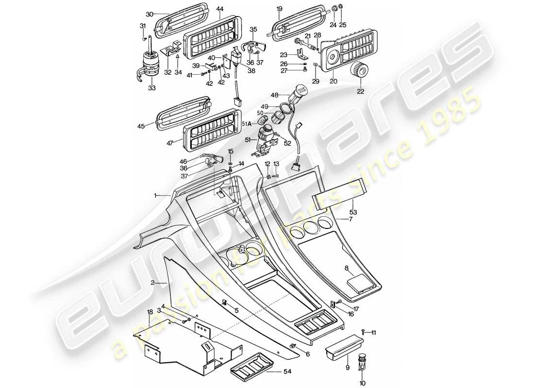 porsche 928 (1978) center console part diagram