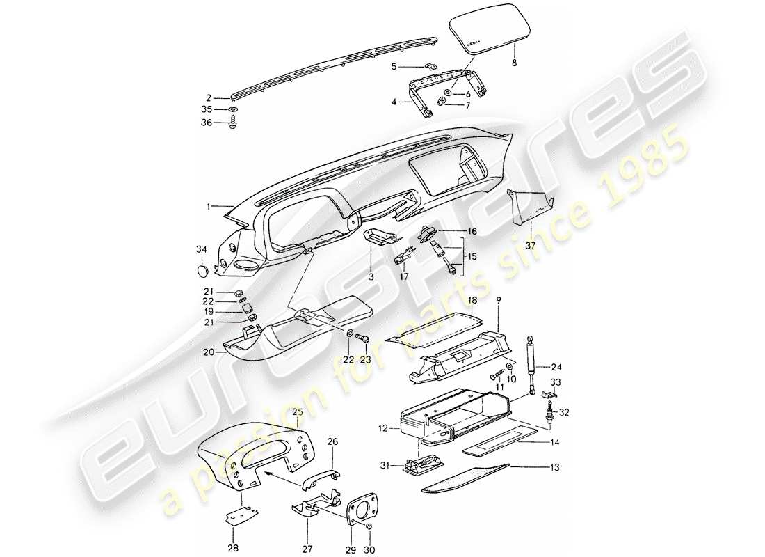 porsche 928 (1992) dash panel trim - for vehicles with - airbag - (passenger side) part diagram