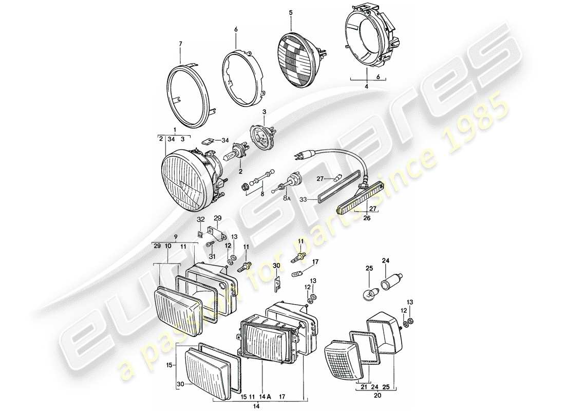 porsche 928 (1986) headlamp - turn signal part diagram