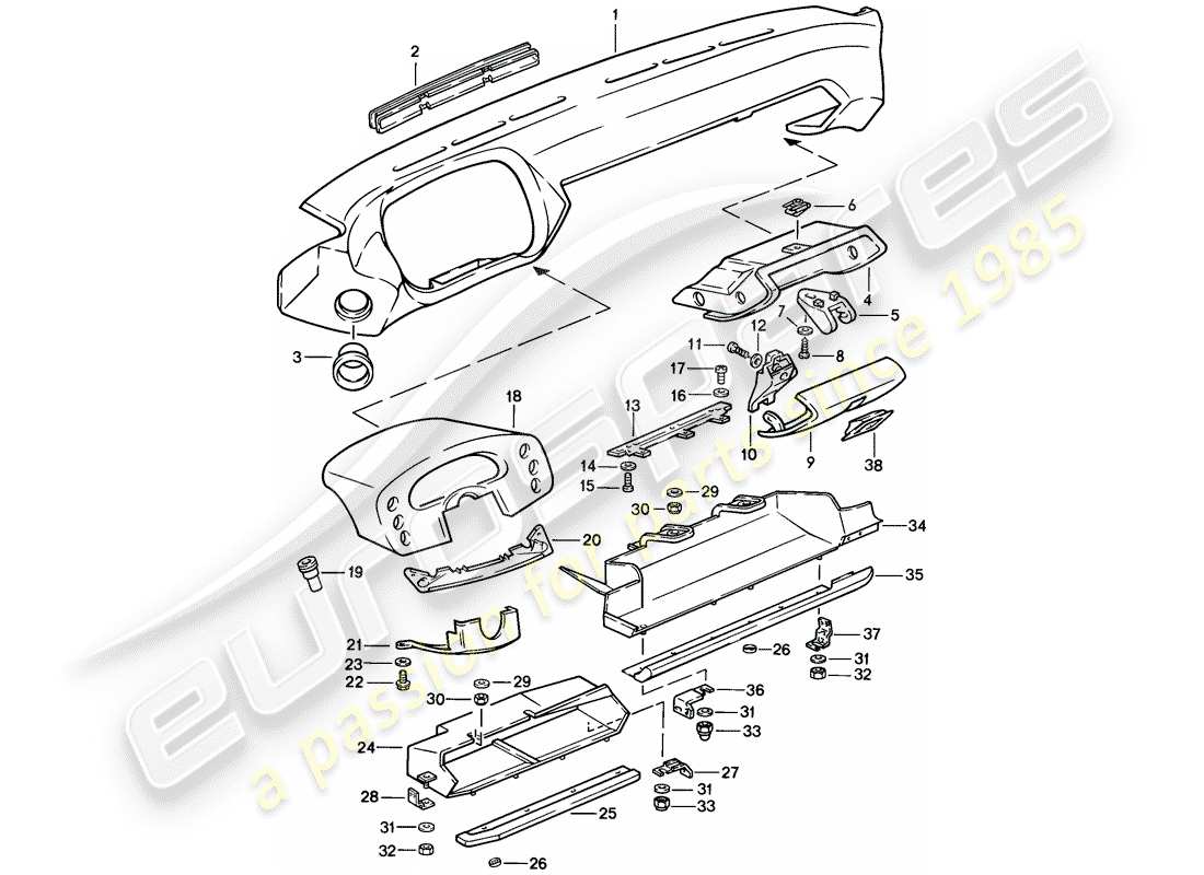 porsche 928 (1983) dash panel trim part diagram