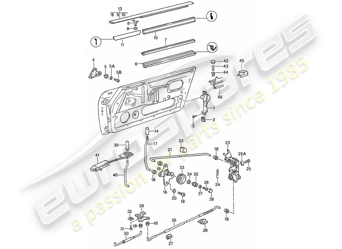 porsche 911 (1987) installation parts - doors part diagram