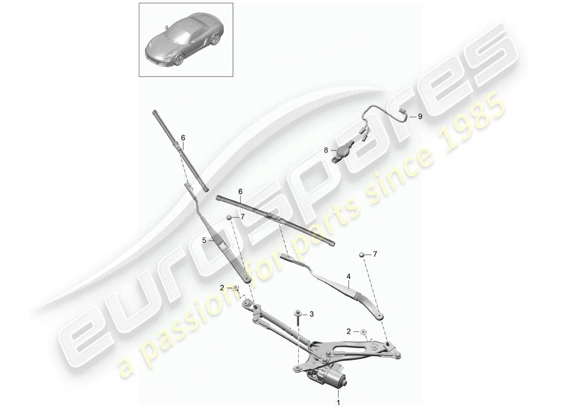 porsche boxster 981 (2014) windshield wiper system compl. part diagram