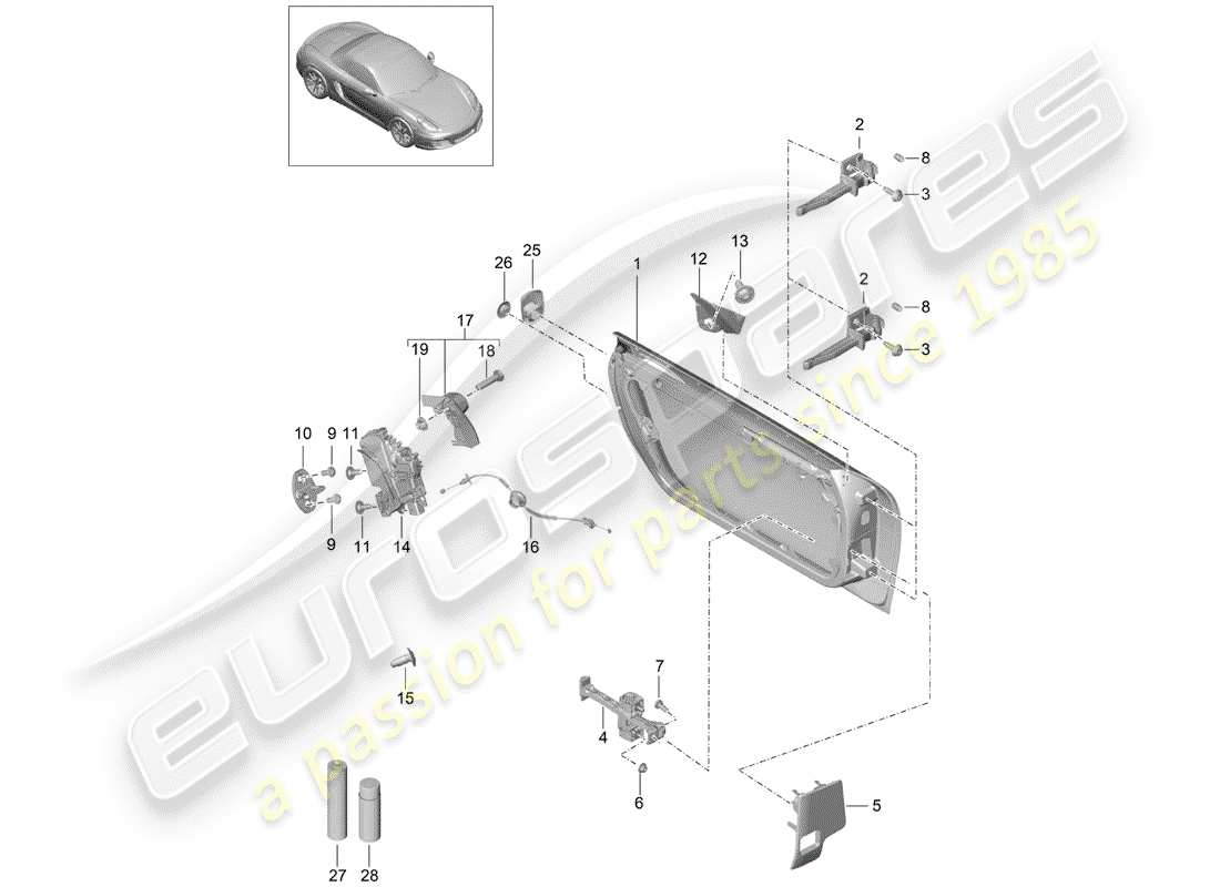 porsche boxster 981 (2015) door shell part diagram