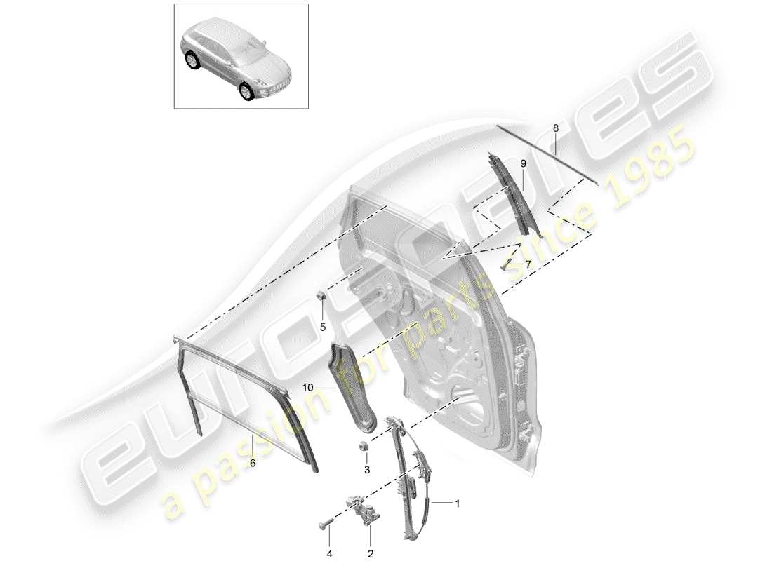 porsche macan (2016) window regulator part diagram