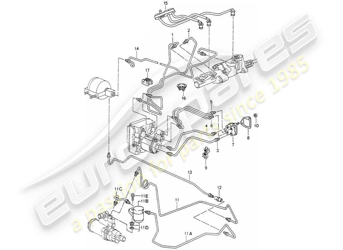 porsche 993 (1998) brake lines - front end - - d - mj 1995>> part diagram