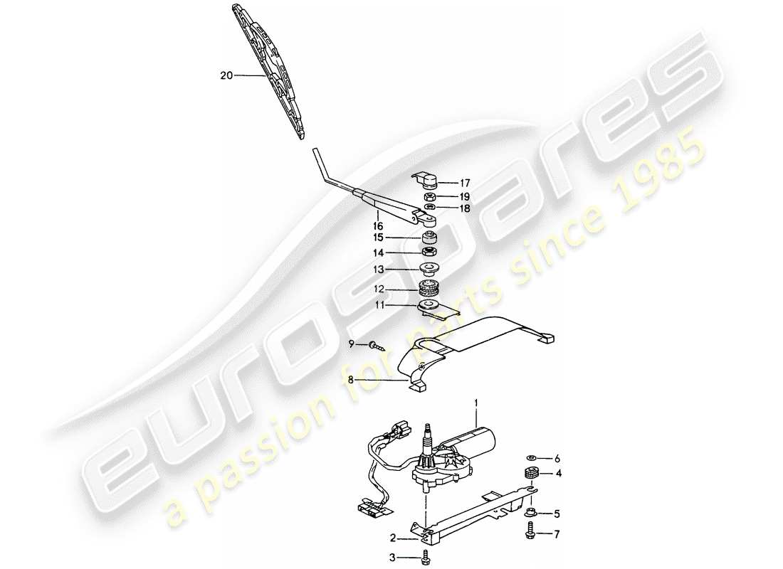 porsche 993 (1998) rear window wiper part diagram