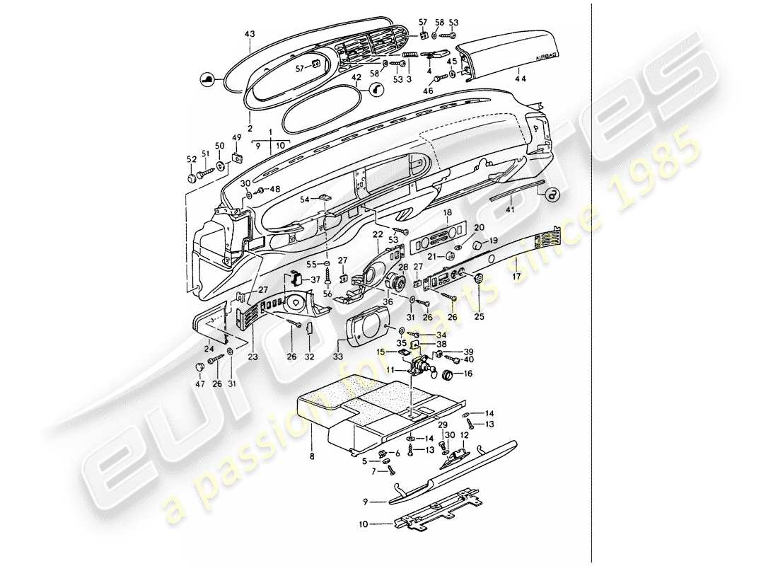 porsche 944 (1988) dash panel trim part diagram