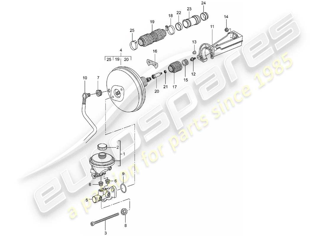 porsche 996 gt3 (2004) brake master cylinder - brake booster - clutch pump part diagram