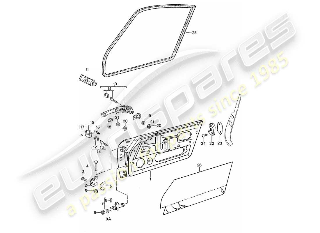 porsche 959 (1988) door - with installation parts part diagram